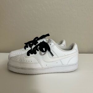 🖤 Unisex Nike Court Vision Low Next Nature All White Shoes & black laces 🖤